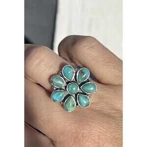 Sterling Silver NATIVE Style Turquoise Cluster Ring Southwest Flower Fits 5.5-8